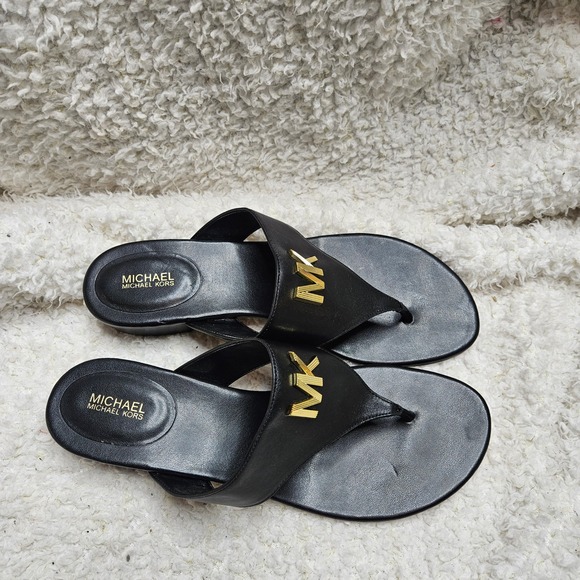 Michael Kors Deanna Black Logo Thong Slide Sandals sz 10 - Picture 2 of 6